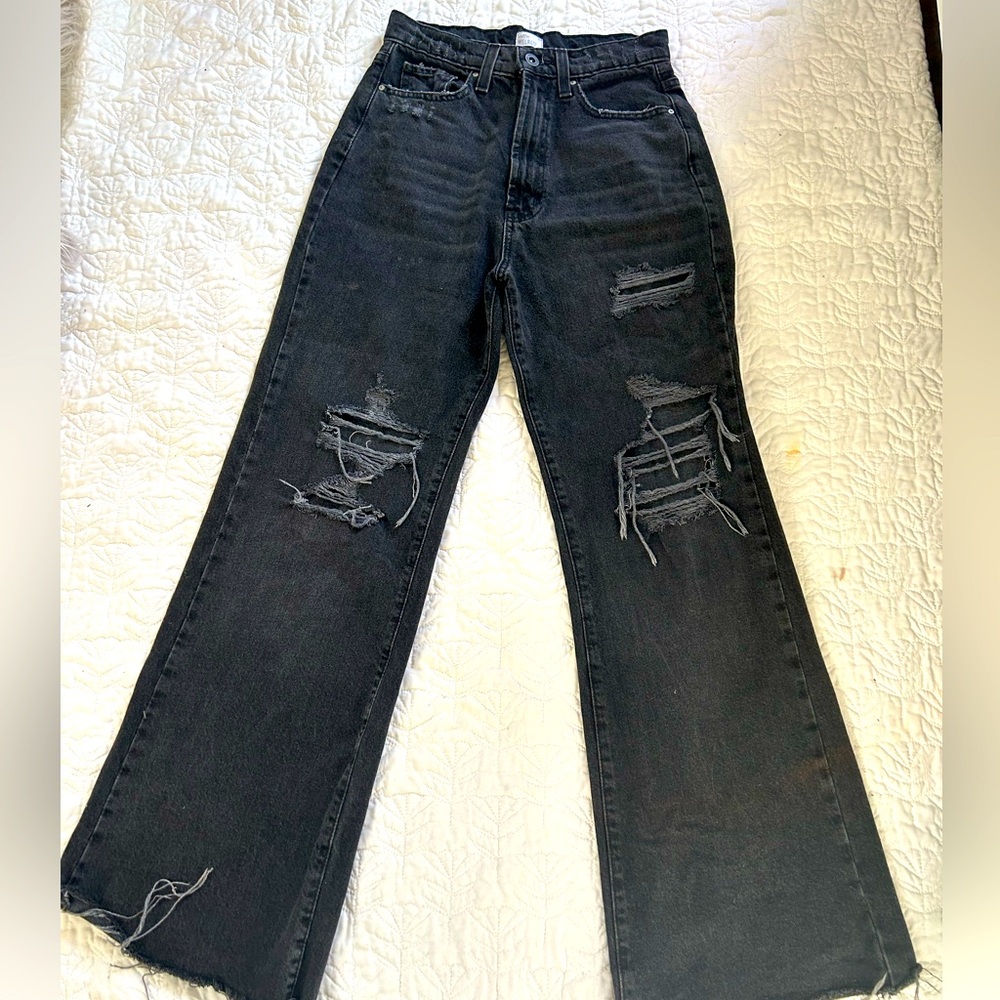 Black wide leg distressed jeans